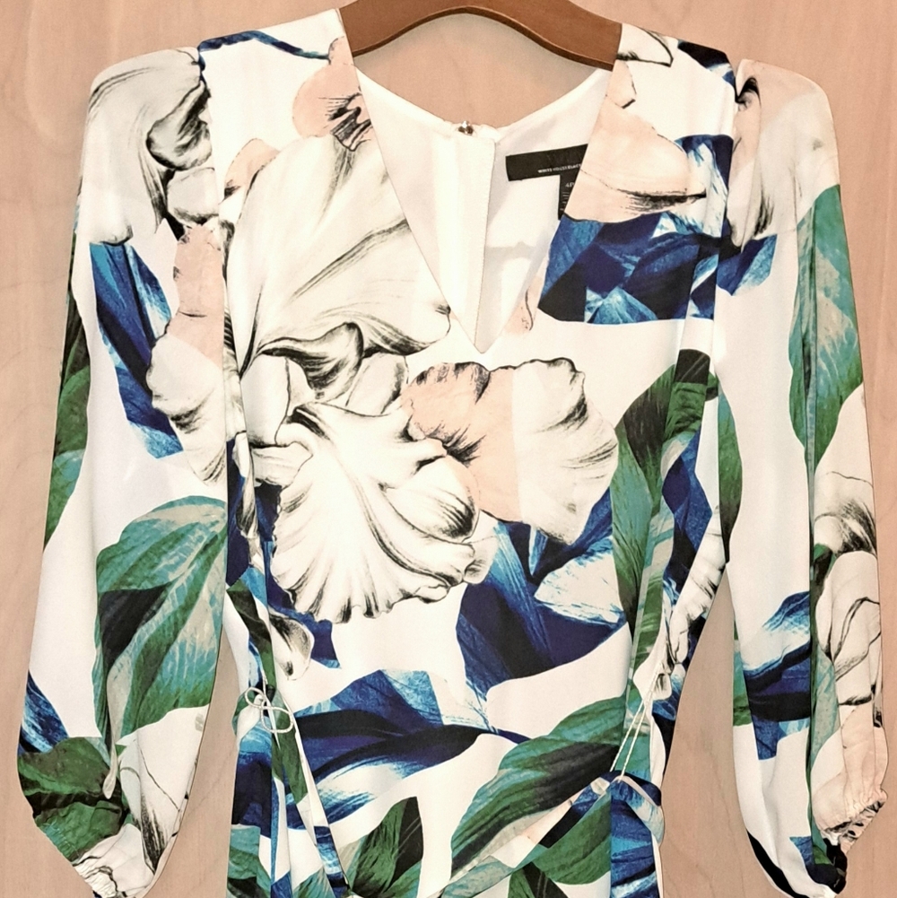 White House Black Market Blue and Cream Dress